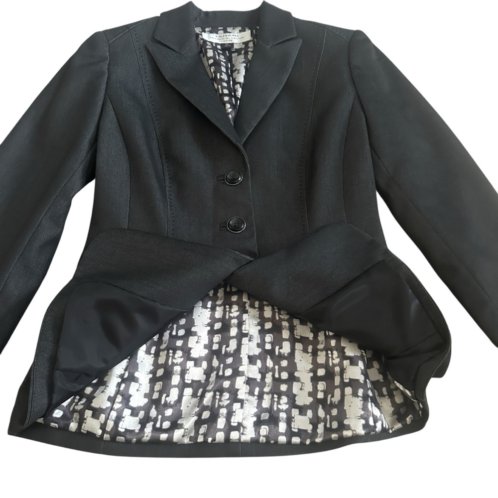 Tahari Arthur S. Levine Dark Gray Blazer Womens 0P 0 Petite‎